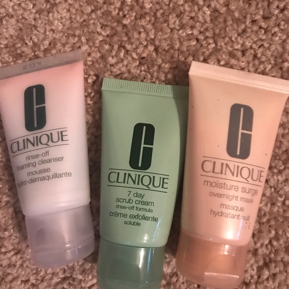 Clinique moisture surge mask, scrub, cleanser set